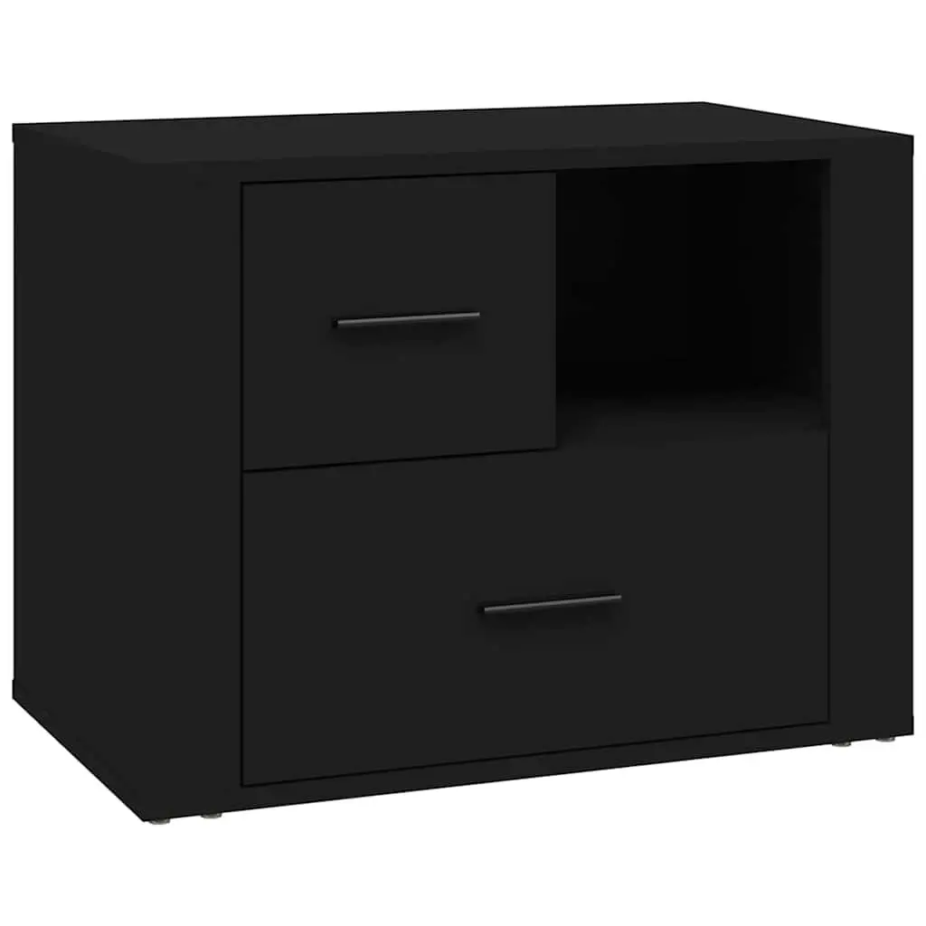 Bedside Cabinet Black 60x36x45cm Engineered Wood Nightstand with 2 Drawers and 1 Compartment