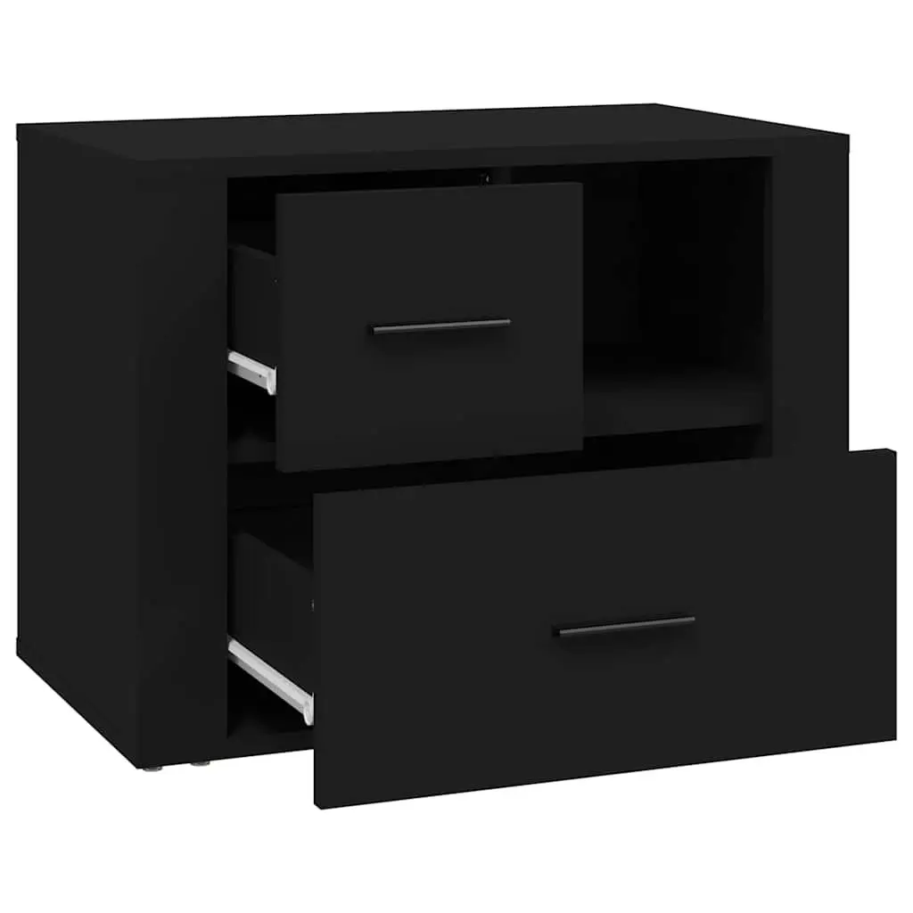 Bedside Cabinet Black 60x36x45cm Engineered Wood Nightstand with 2 Drawers and 1 Compartment