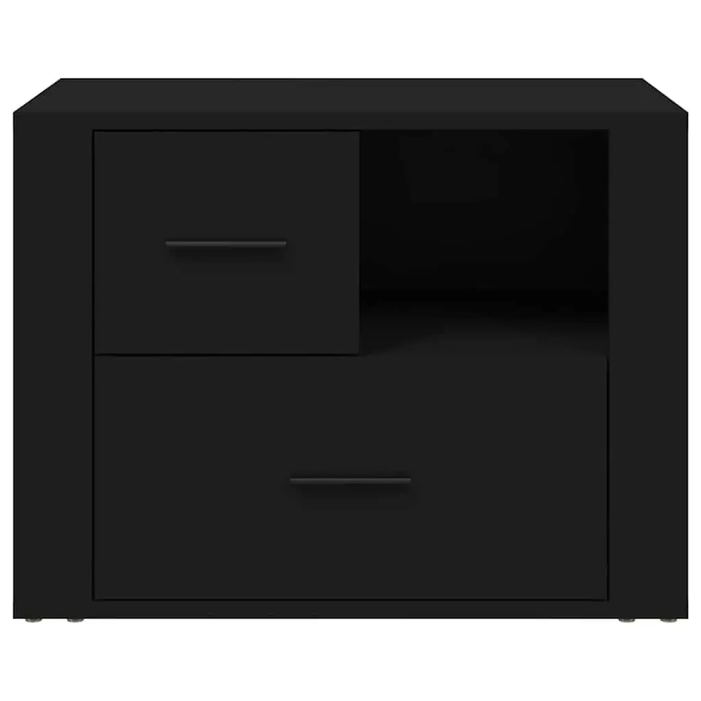 Bedside Cabinet Black 60x36x45cm Engineered Wood Nightstand with 2 Drawers and 1 Compartment