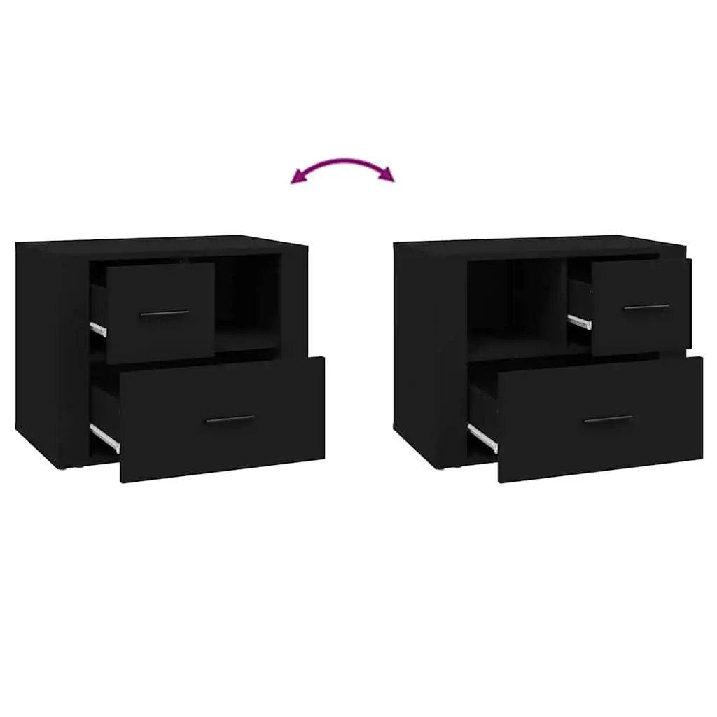 Bedside Cabinet Black 60x36x45cm Engineered Wood Nightstand with 2 Drawers and 1 Compartment