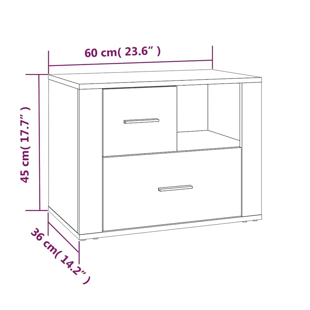 Bedside Cabinet Black 60x36x45cm Engineered Wood Nightstand with 2 Drawers and 1 Compartment