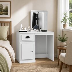 White Bedroom Vanity Unit with Mirror 90x50cm