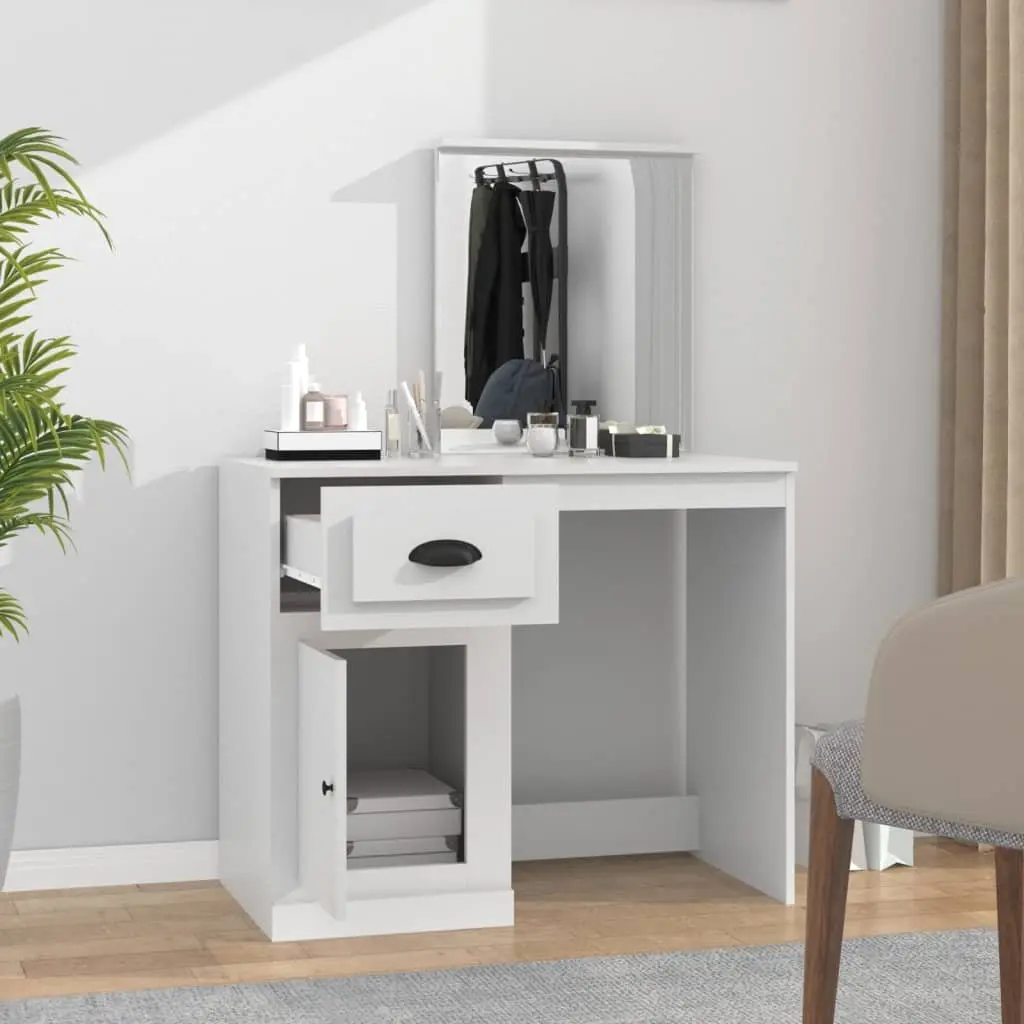 White Bedroom Vanity Unit with Mirror 90x50cm