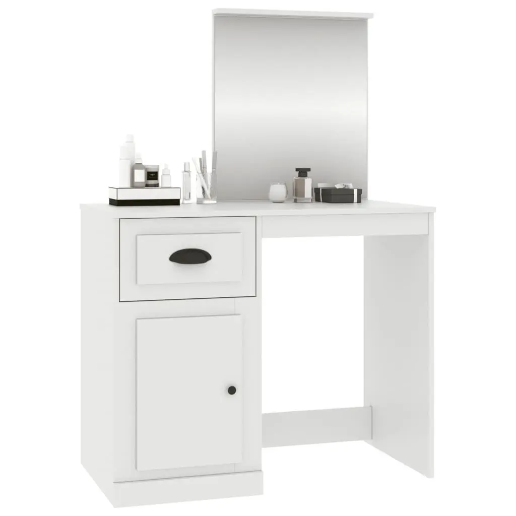 White Bedroom Vanity Unit with Mirror 90x50cm