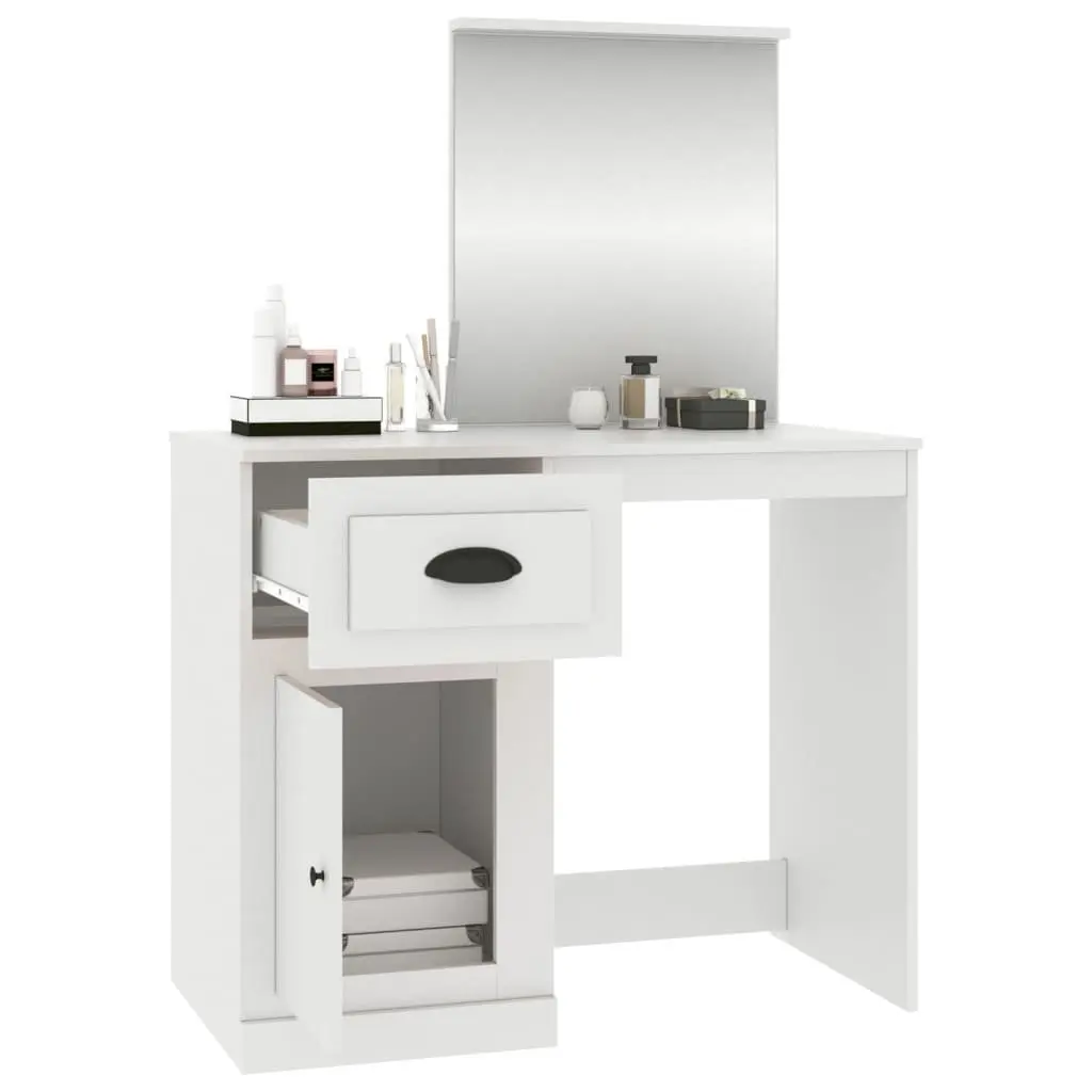 White Bedroom Vanity Unit with Mirror 90x50cm