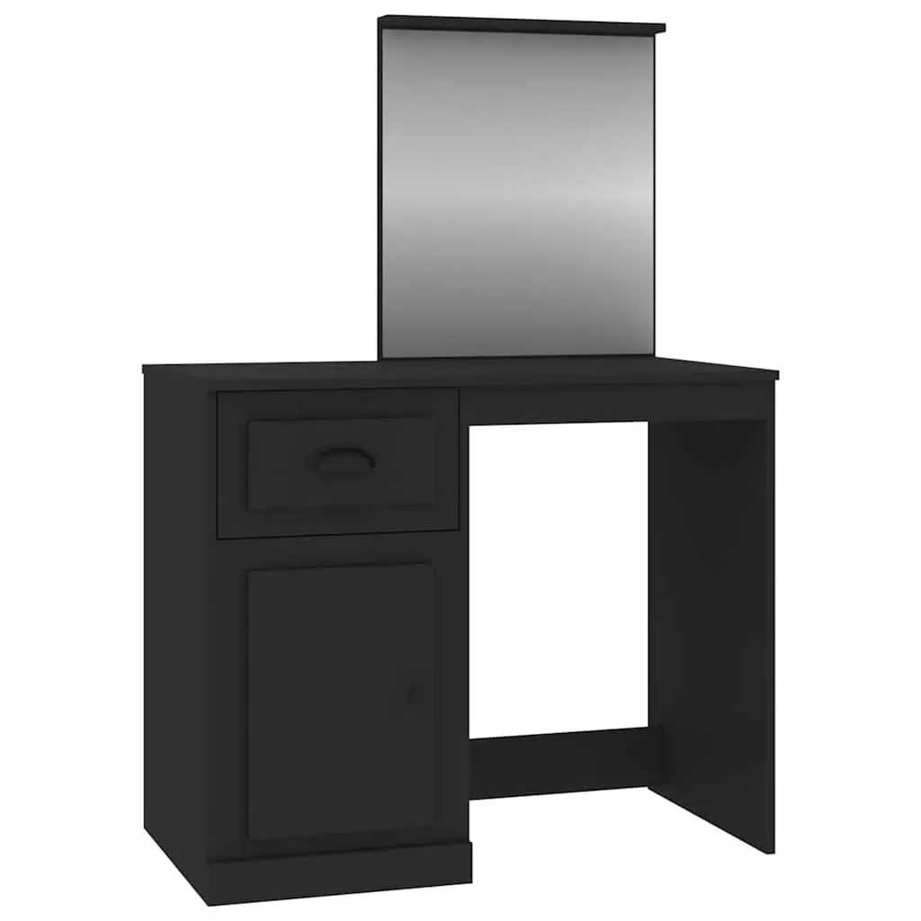 Dressing Table with Mirror Black Bedroom Vanity Unit Storage Engineered Wood