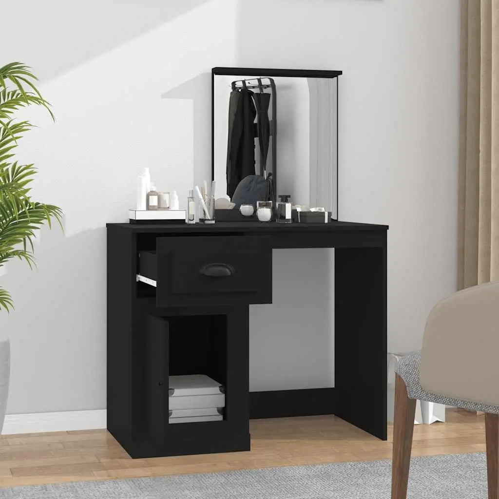 Dressing Table with Mirror Black Bedroom Vanity Unit Storage Engineered Wood