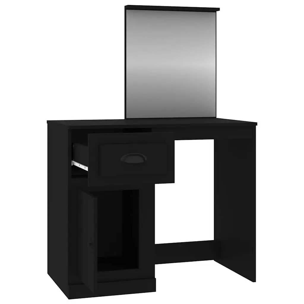 Dressing Table with Mirror Black Bedroom Vanity Unit Storage Engineered Wood