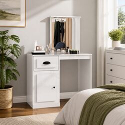 White High Gloss Dressing Table with Mirror for Beauty