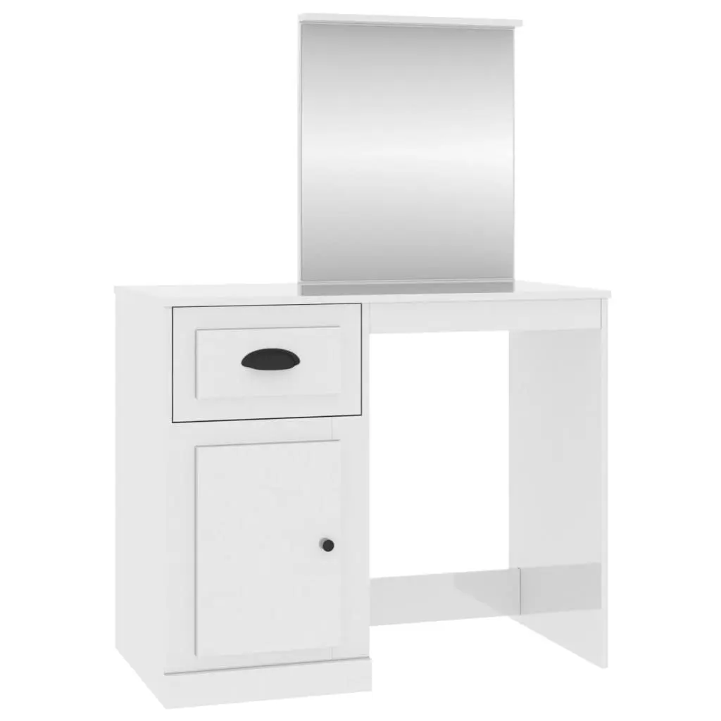 White High Gloss Dressing Table with Mirror for Beauty