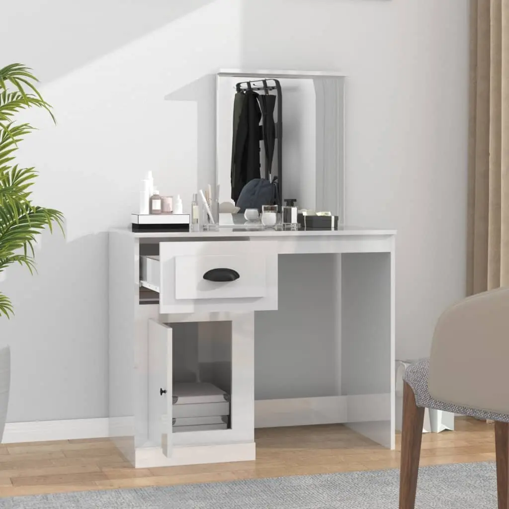 White High Gloss Dressing Table with Mirror for Beauty