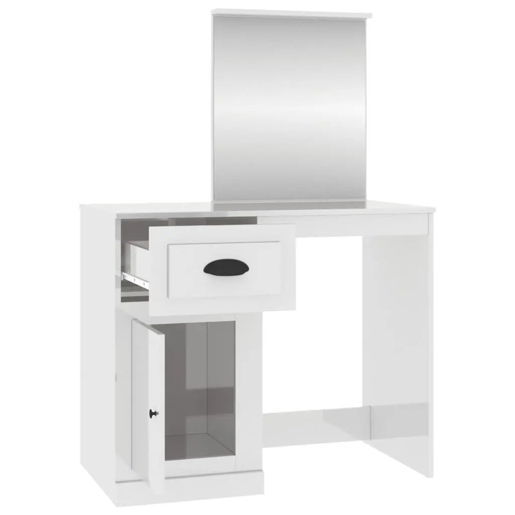 White High Gloss Dressing Table with Mirror for Beauty