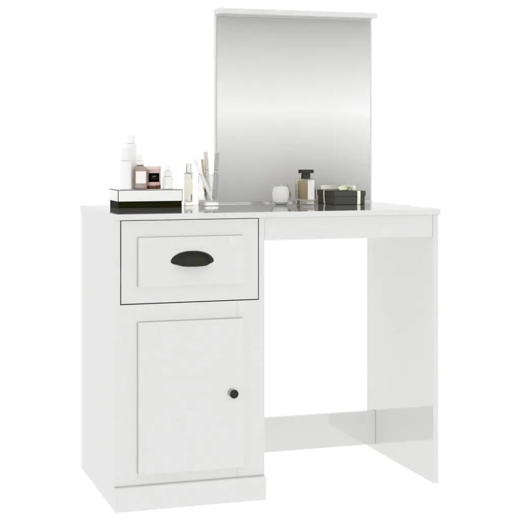 White High Gloss Dressing Table with Mirror for Beauty