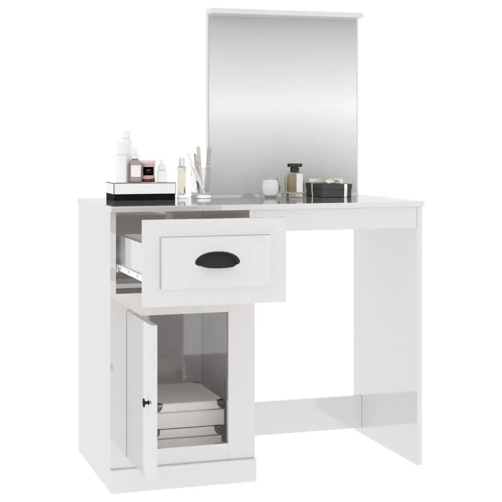 White High Gloss Dressing Table with Mirror for Beauty