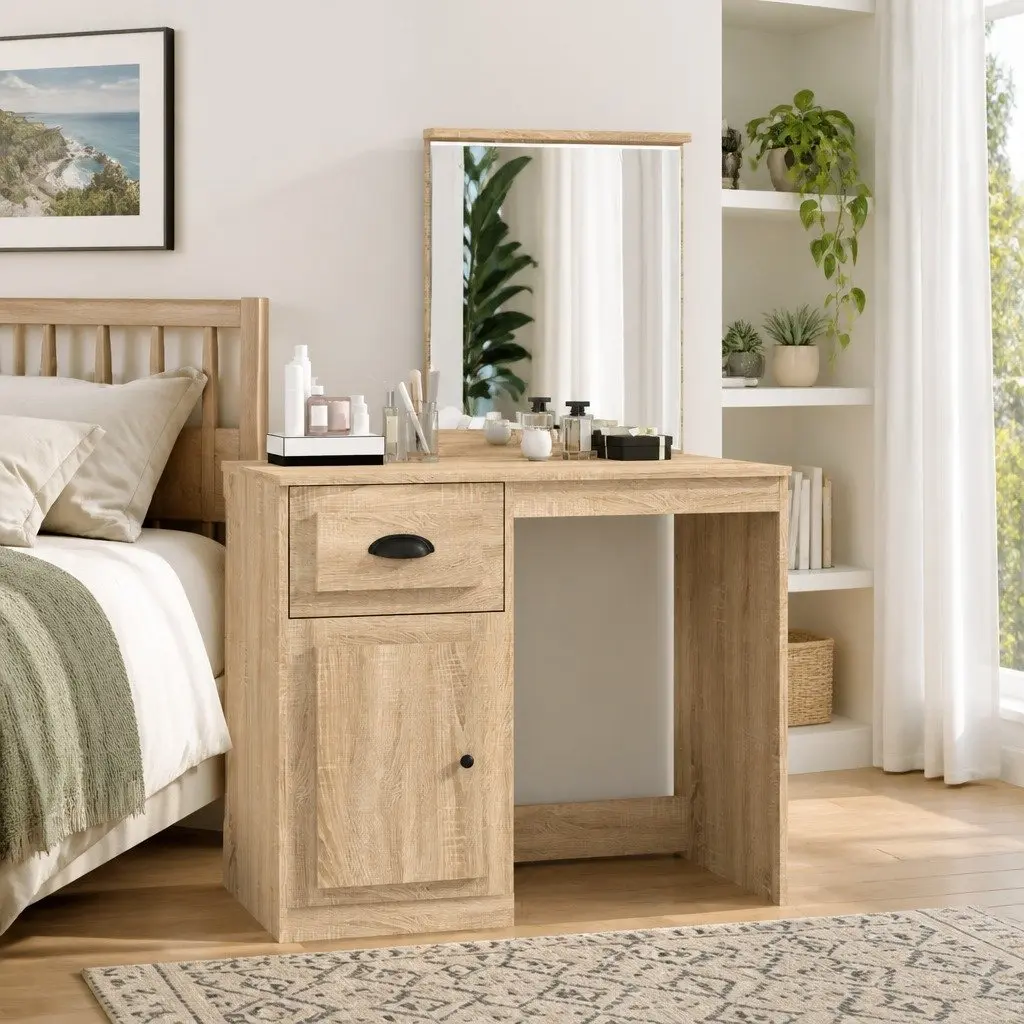 Dressing Table with Mirror Bedroom Vanity Unit Storage Brown Engineered Wood