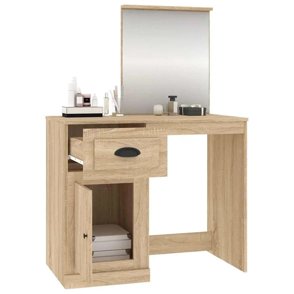 Dressing Table with Mirror Bedroom Vanity Unit Storage Brown Engineered Wood