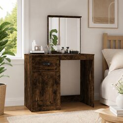 Elegant Brown Dressing Table with Integrated Mirror
