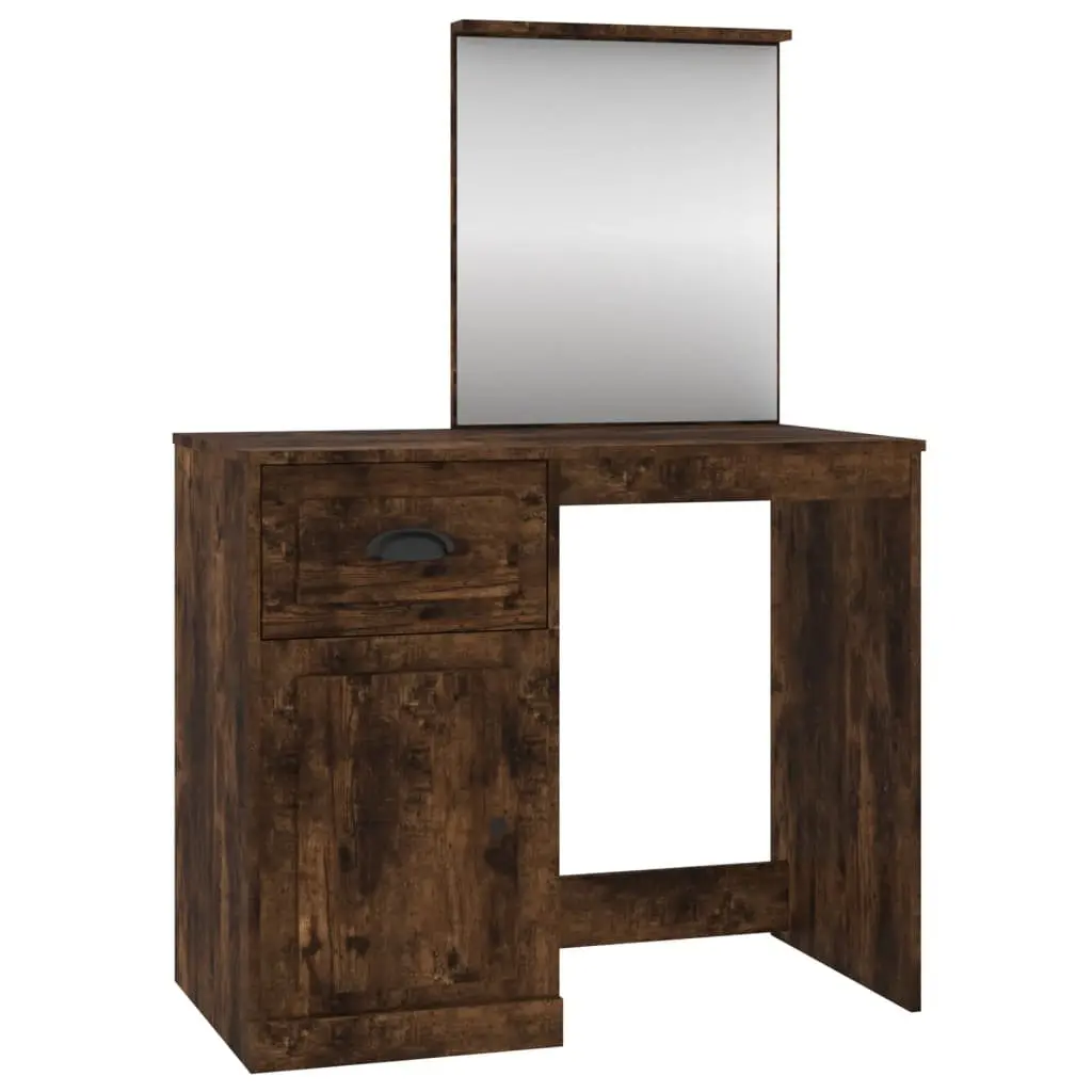 Brown Dressing Table with Integrated Mirror