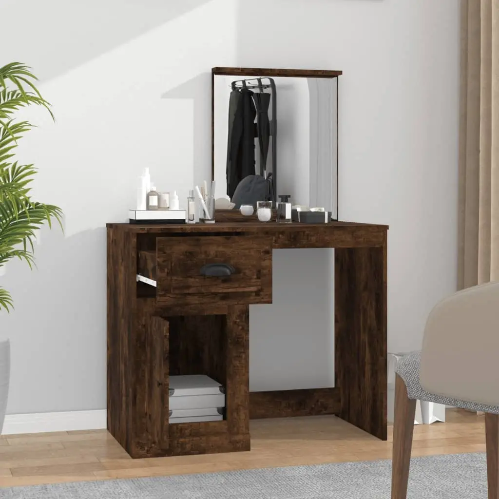 Brown Dressing Table with Integrated Mirror