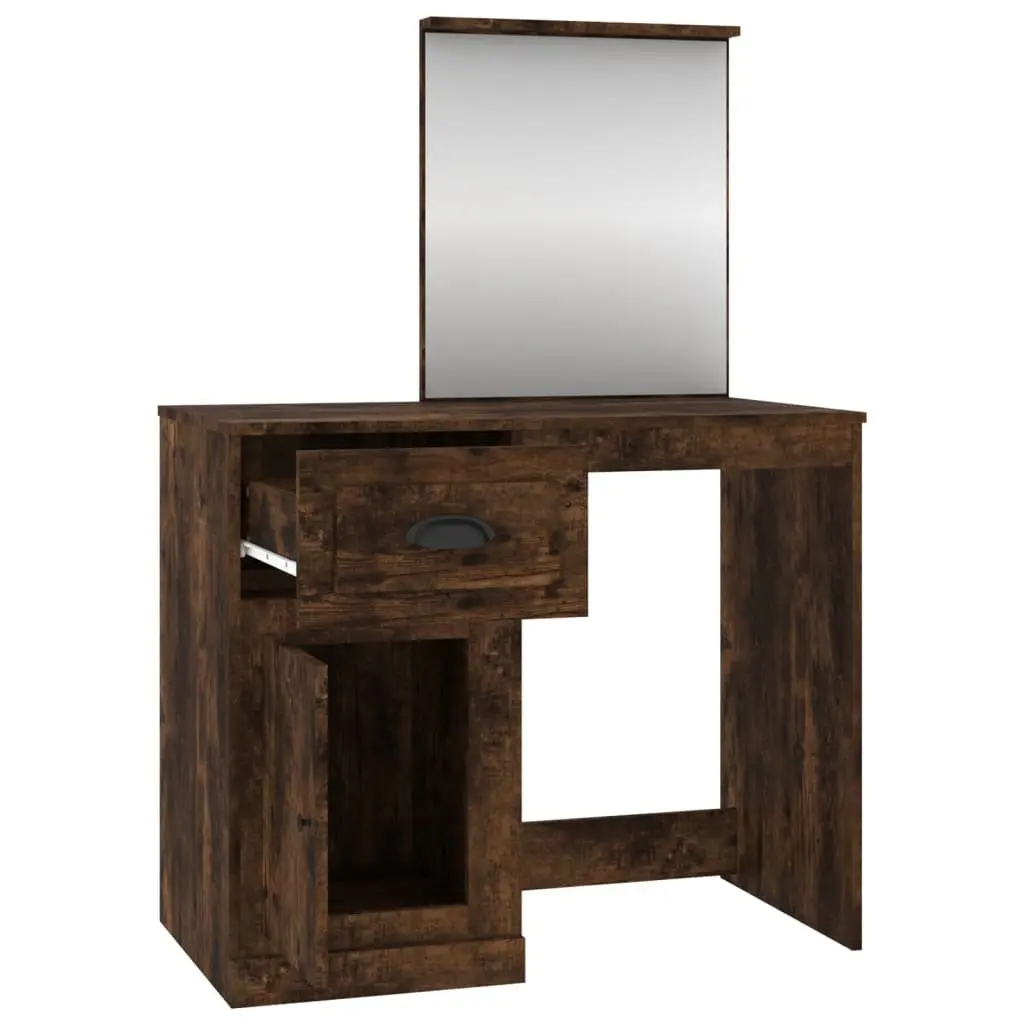Brown Dressing Table with Integrated Mirror