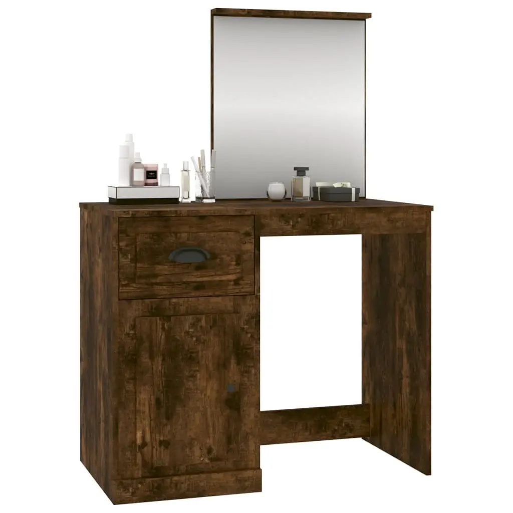 Brown Dressing Table with Integrated Mirror