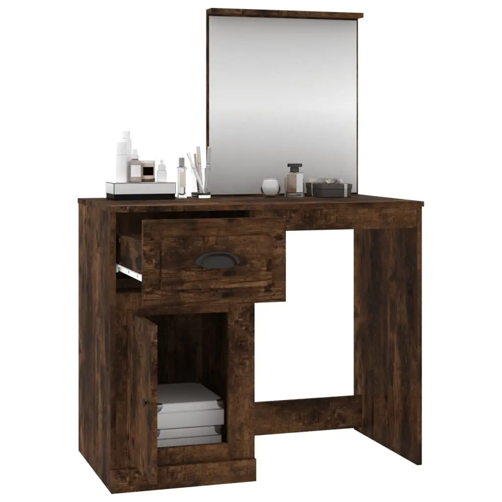 Brown Dressing Table with Integrated Mirror