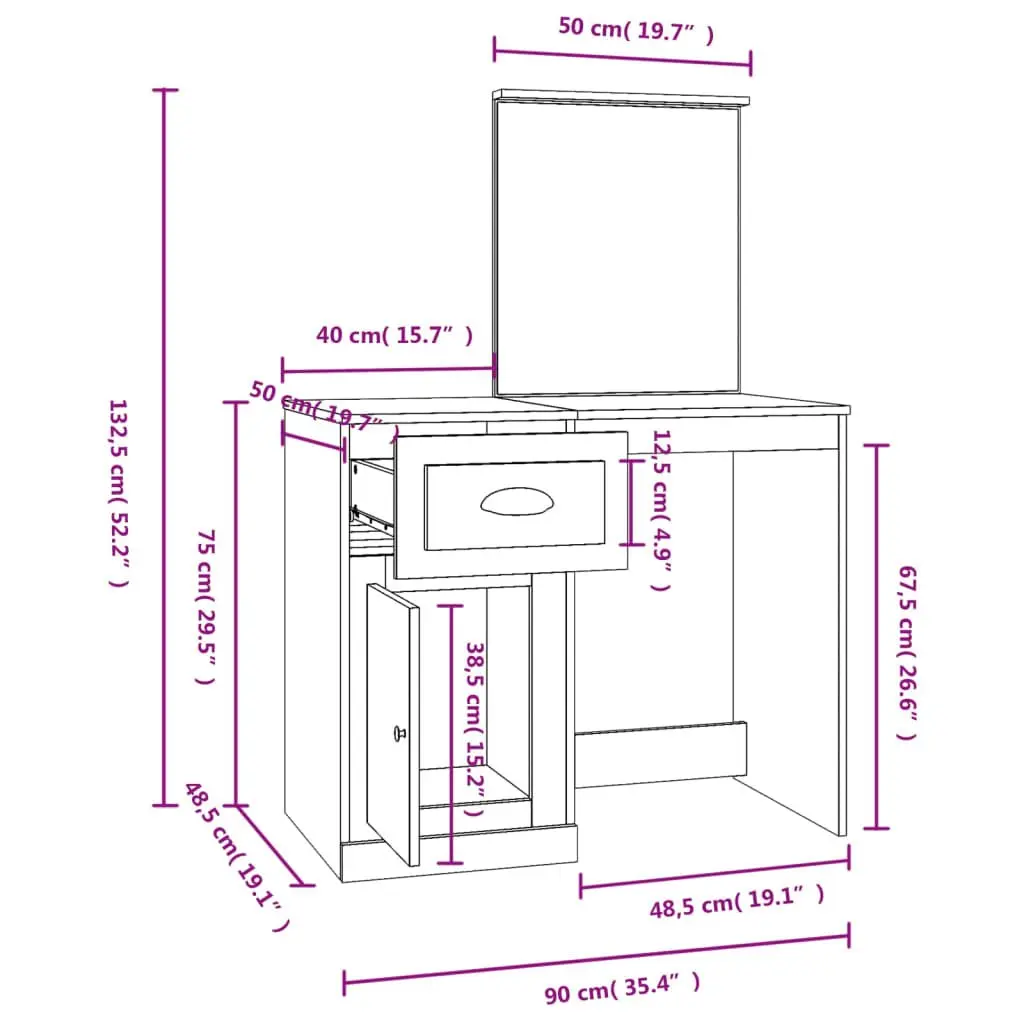 Brown Dressing Table with Integrated Mirror
