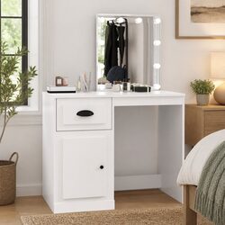 Elegant White Dressing Table with LED Mirror