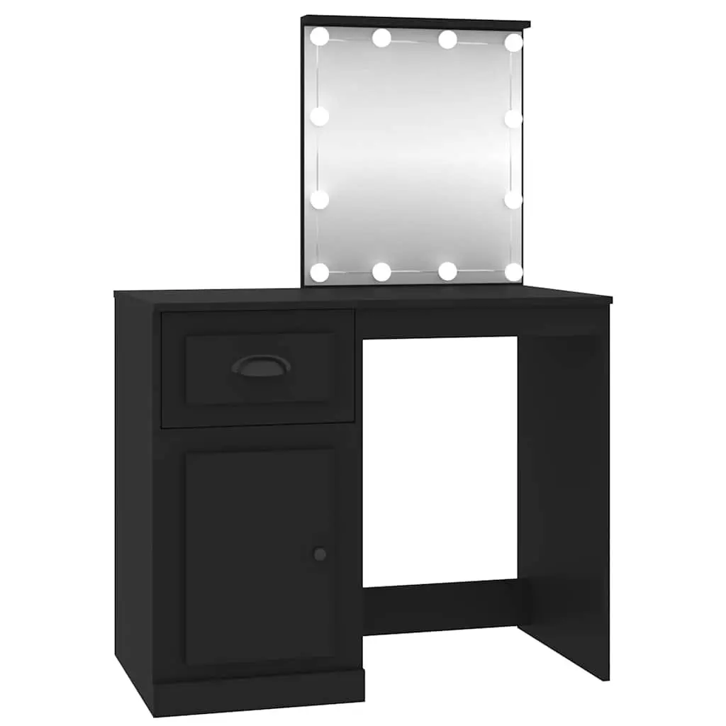 Black Dressing Table with LED Mirror and Storage