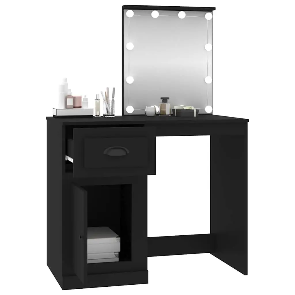 Black Dressing Table with LED Mirror and Storage