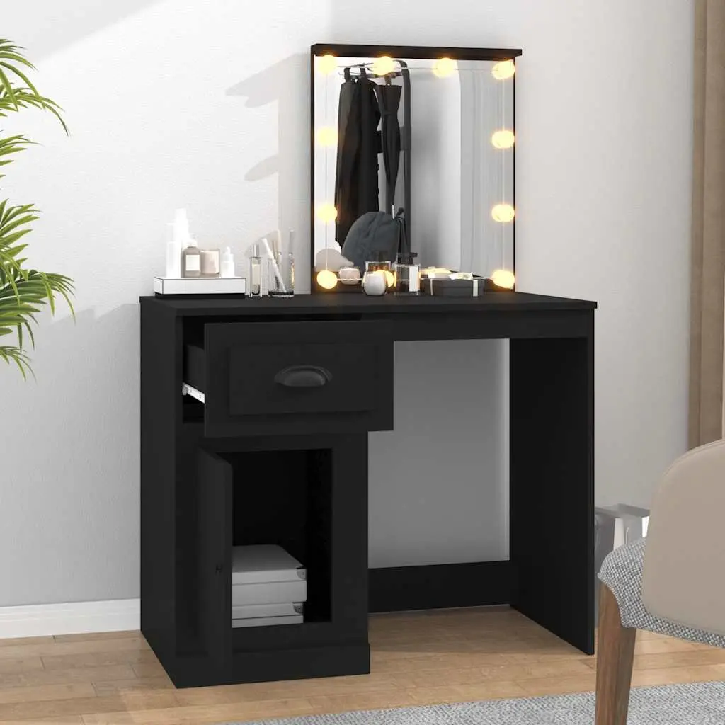 Black Dressing Table with LED Mirror and Storage