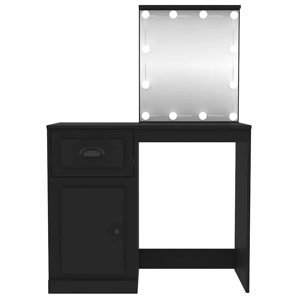Black Dressing Table with LED Mirror and Storage