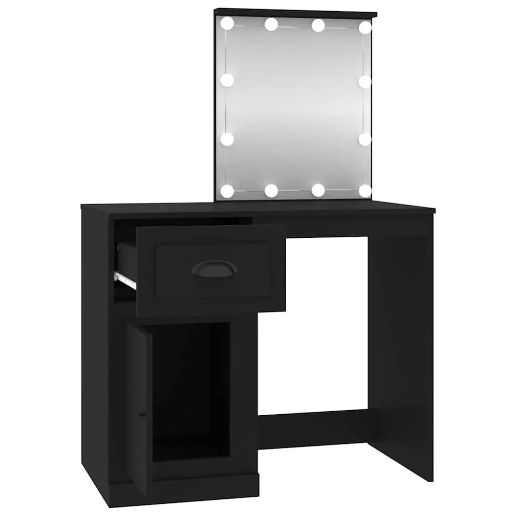 Black Dressing Table with LED Mirror and Storage