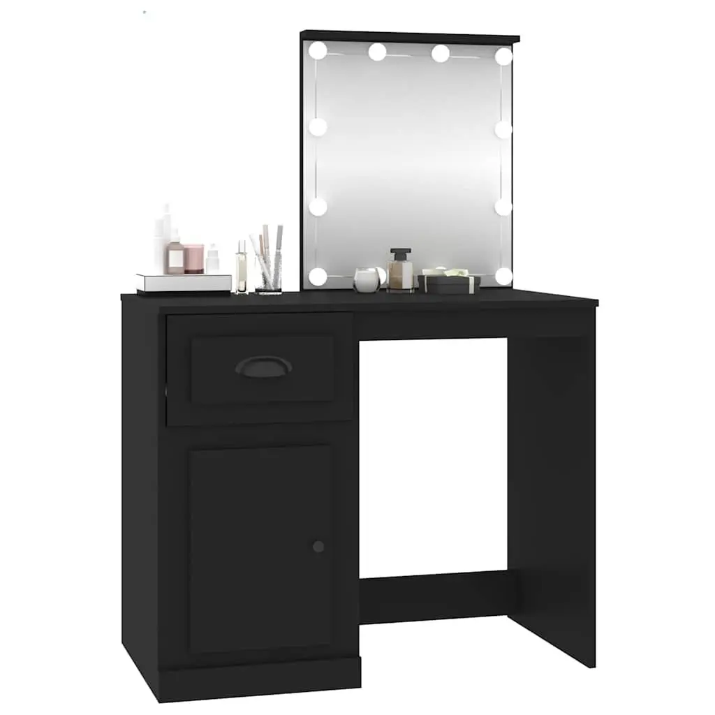 Black Dressing Table with LED Mirror and Storage