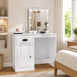 White High Gloss Vanity Makeup Desk with LED Mirror