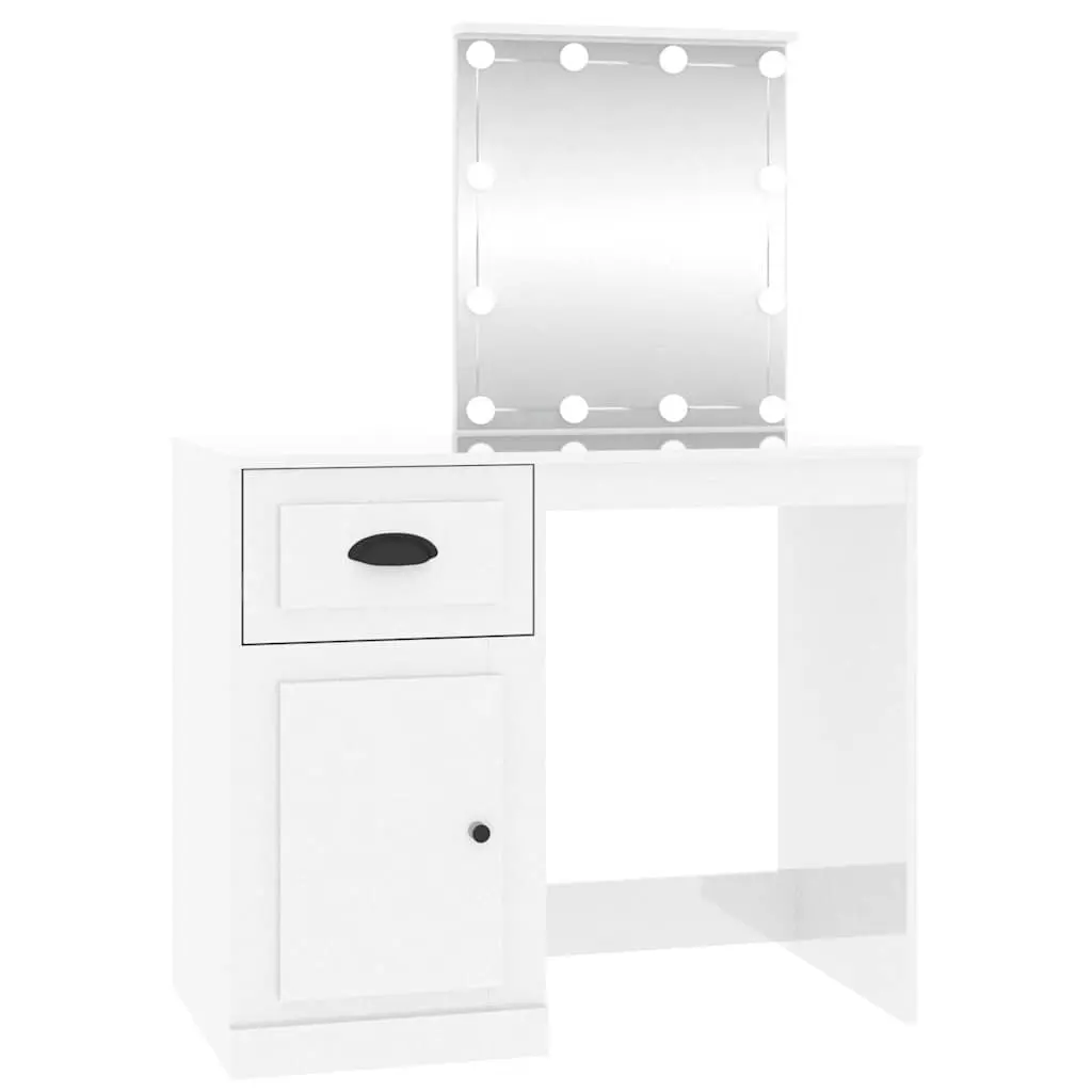 White High Gloss Vanity Makeup Desk with LED Mirror