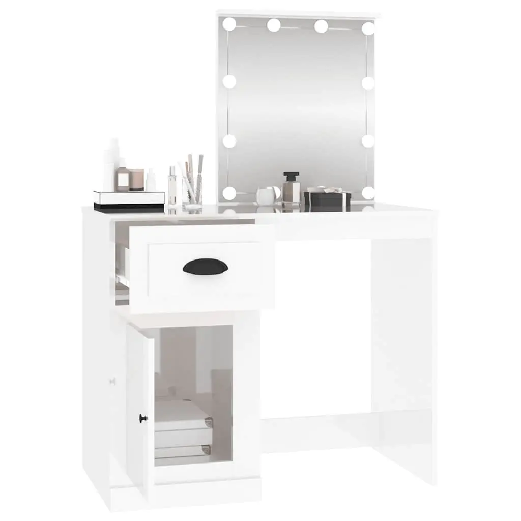 White High Gloss Vanity Makeup Desk with LED Mirror
