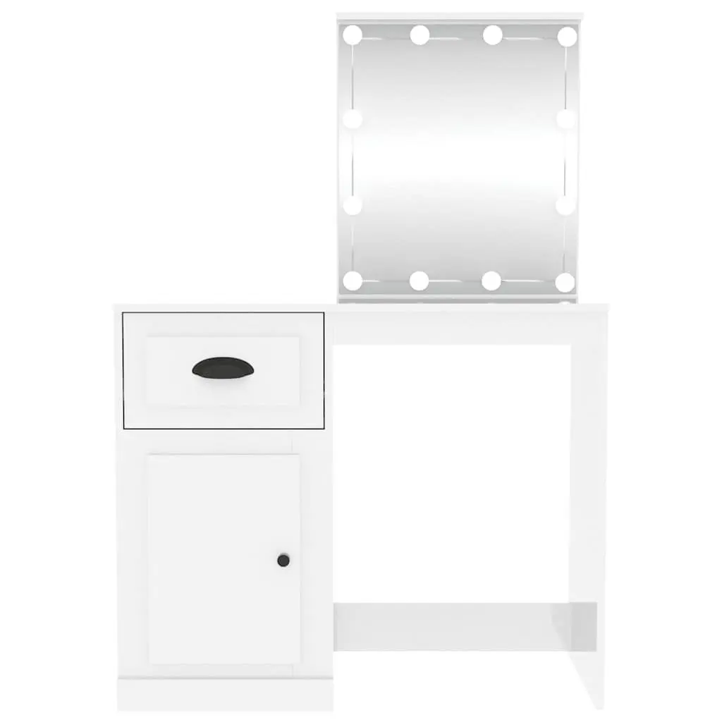 White High Gloss Vanity Makeup Desk with LED Mirror