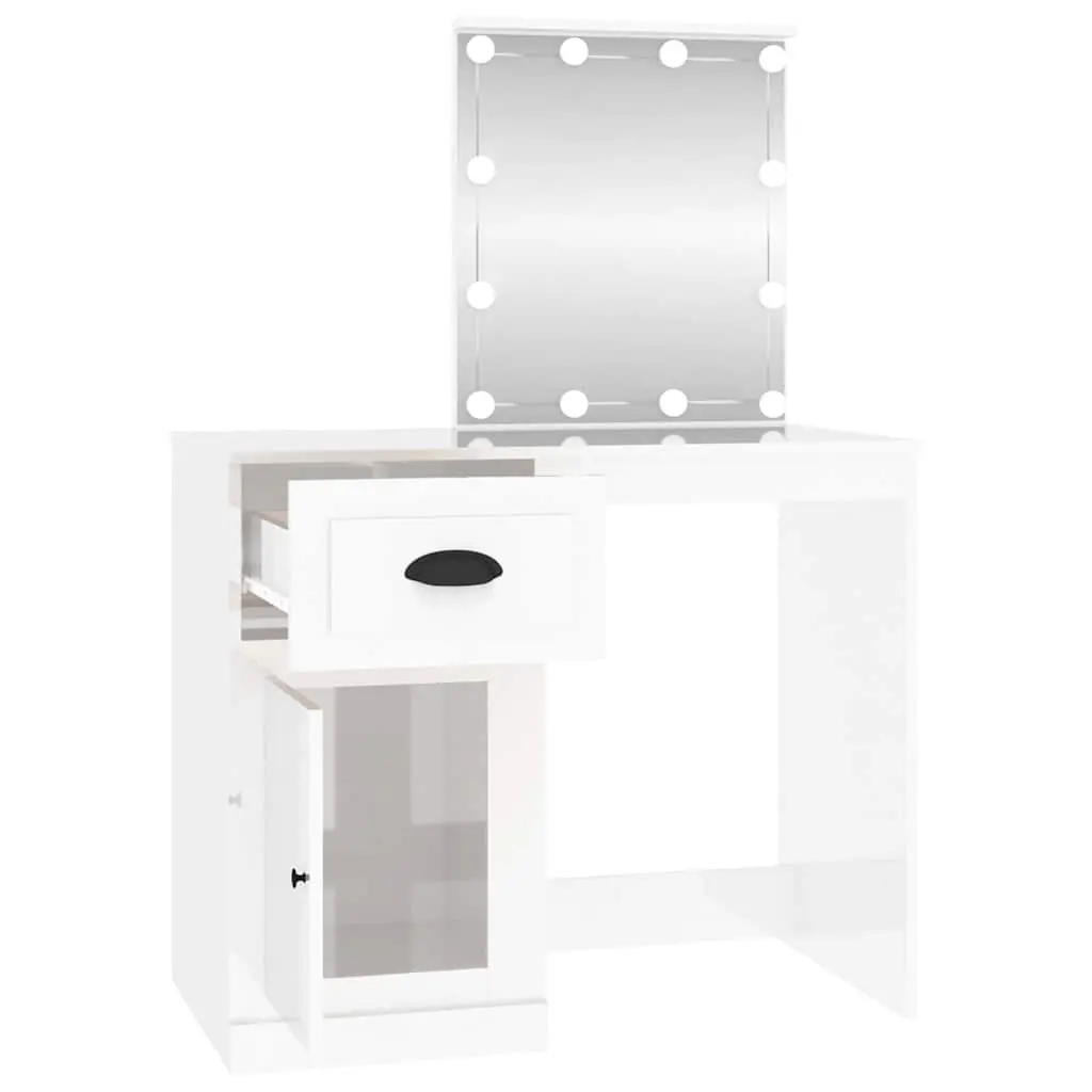 White High Gloss Vanity Makeup Desk with LED Mirror