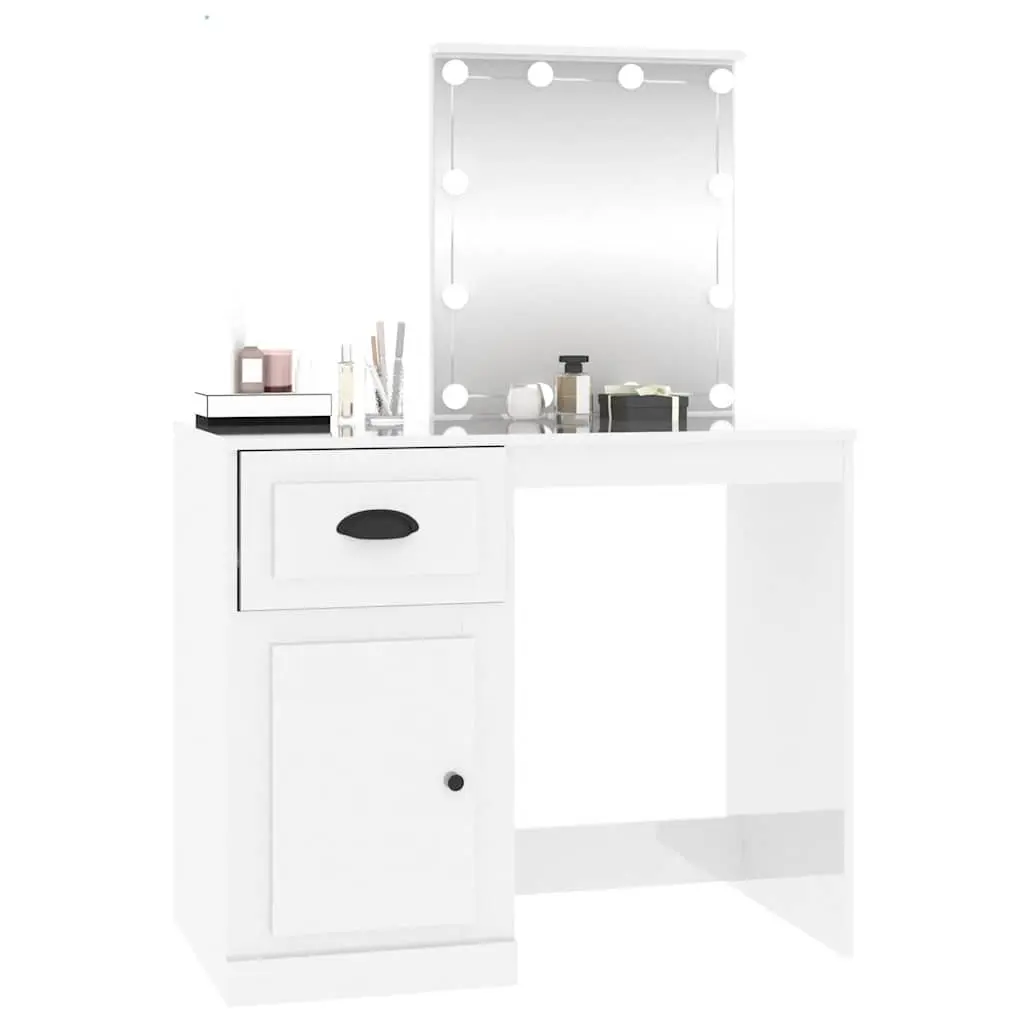 White High Gloss Vanity Makeup Desk with LED Mirror
