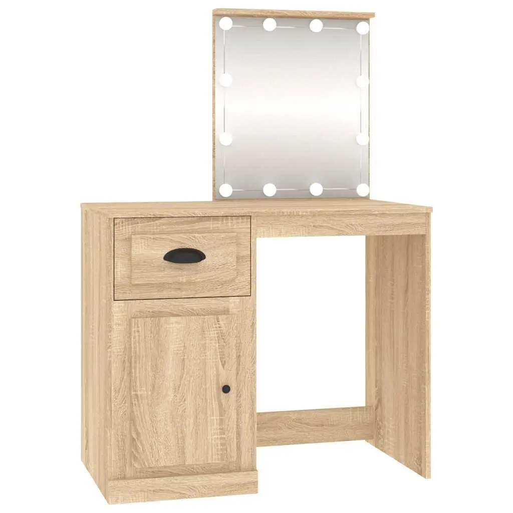 Dressing Table LED Mirror Vanity Brown Bedroom Makeup Desk Storage 90x50x132.5cm