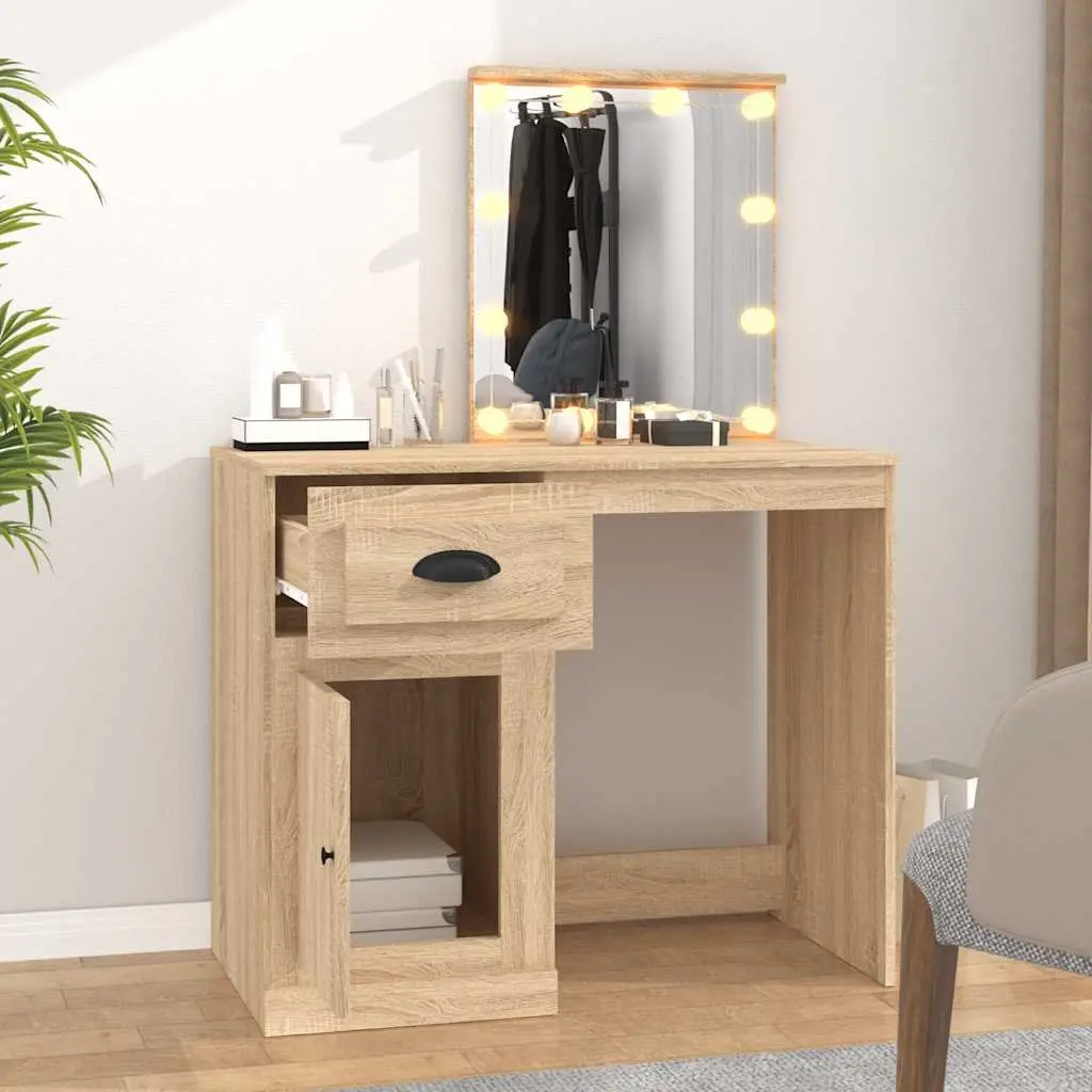 Dressing Table LED Mirror Vanity Brown Bedroom Makeup Desk Storage 90x50x132.5cm