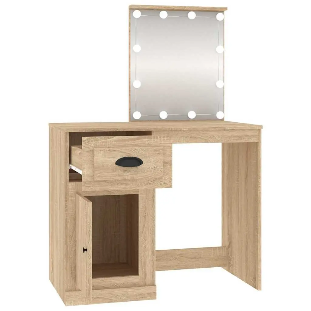 Dressing Table LED Mirror Vanity Brown Bedroom Makeup Desk Storage 90x50x132.5cm