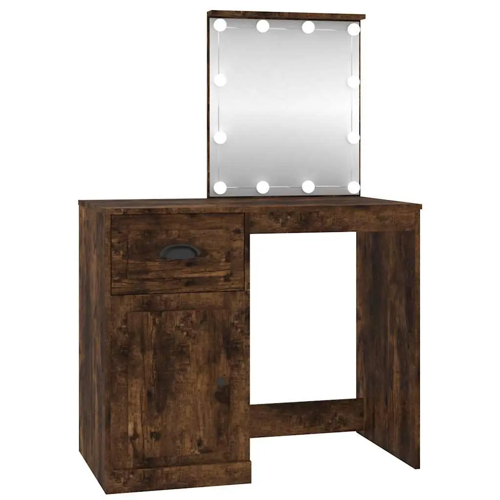 Dressing Table with LED Mirror Smoked Oak Bedroom Vanity Storage Makeup Desk