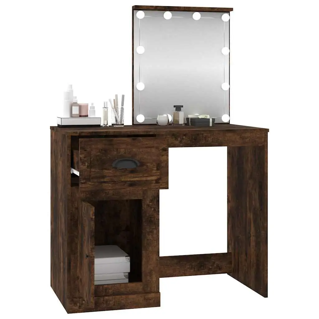 Dressing Table with LED Mirror Smoked Oak Bedroom Vanity Storage Makeup Desk