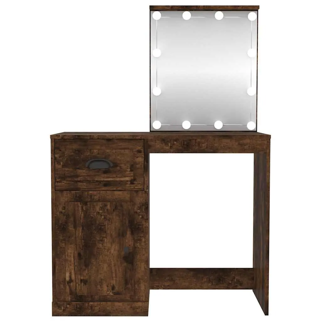 Dressing Table with LED Mirror Smoked Oak Bedroom Vanity Storage Makeup Desk