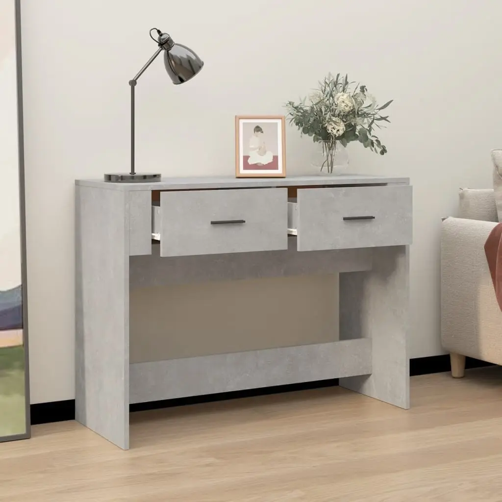 Console Table Grey Engineered Wood 100cm with 2 Drawers