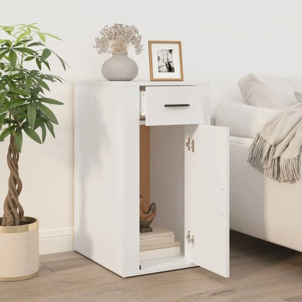 Desk Cabinet White Engineered Wood 40W x 49D x 75H cm Storage Organizer
