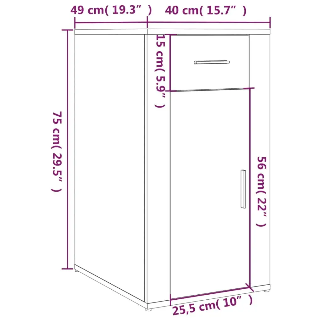Desk Cabinet White Engineered Wood 40W x 49D x 75H cm Storage Organizer