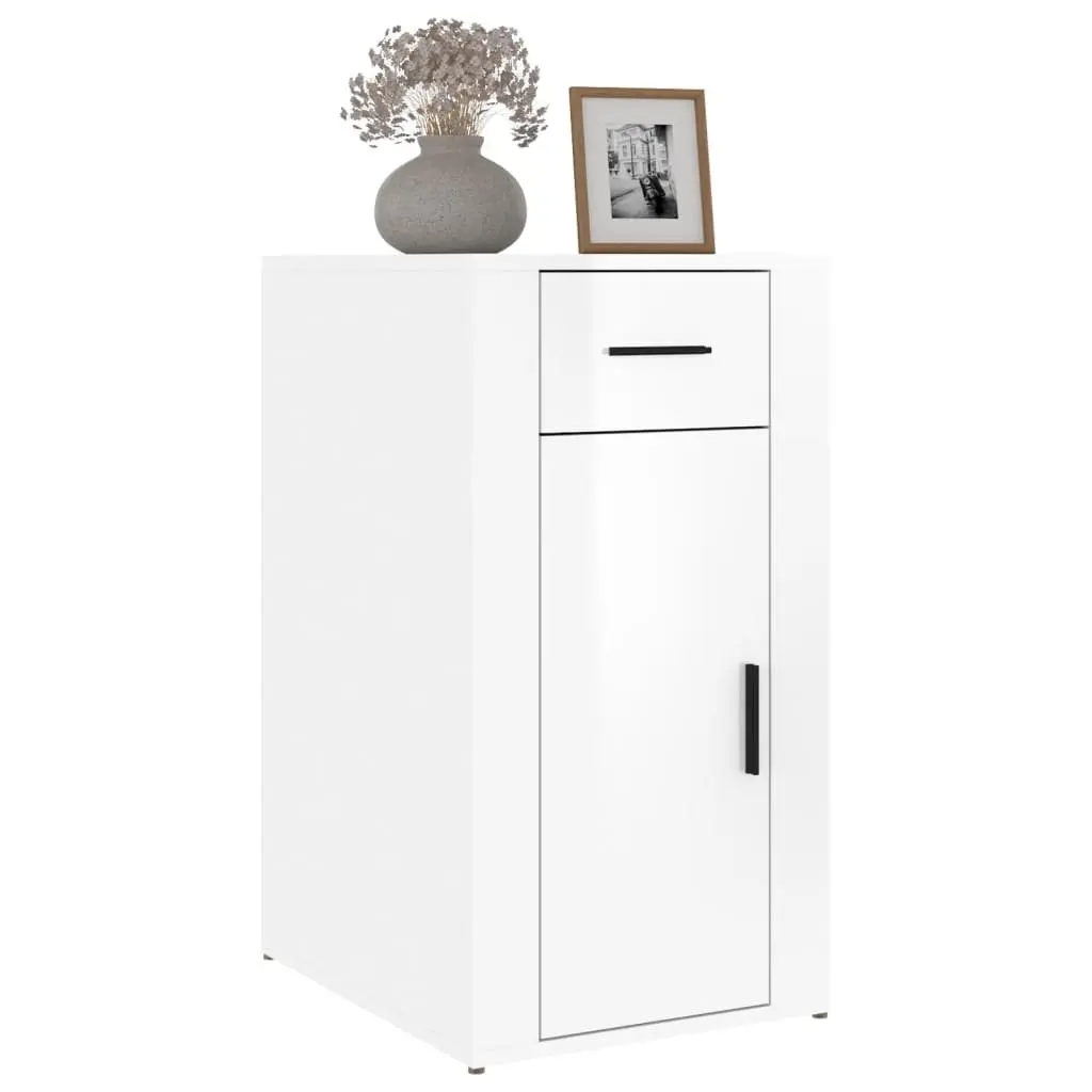 Desk Cabinet High Gloss White Office Storage Unit 1 Drawer 1 Door 40x49x75cm